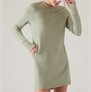Athleta Coaster Luxe Sweatshirt Dress Women's Size S Green Athleisure Comfort